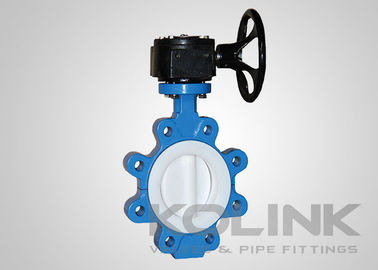 2pc PTFE صندلی شیر پروانه ای متمرکز، وافر Lugged فلنج آهن انعطاف پذیر