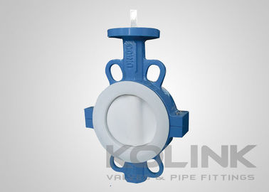 2pc PTFE صندلی شیر پروانه ای متمرکز، وافر Lugged فلنج آهن انعطاف پذیر