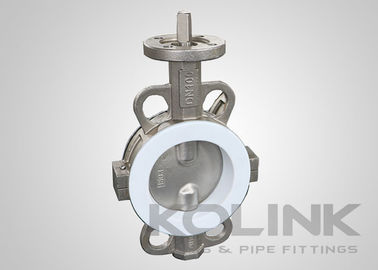 2pc PTFE صندلی شیر پروانه ای متمرکز، وافر Lugged فلنج آهن انعطاف پذیر