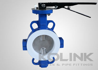2pc PTFE صندلی شیر پروانه ای متمرکز، وافر Lugged فلنج آهن انعطاف پذیر