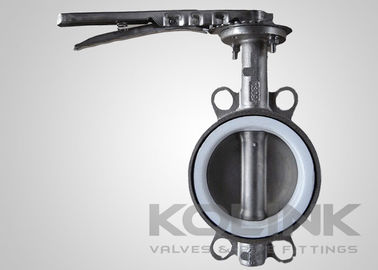 2pc PTFE صندلی شیر پروانه ای متمرکز، وافر Lugged فلنج آهن انعطاف پذیر
